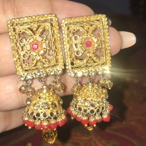 Indian red gold plated earrings